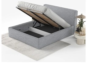 Sivá čalúnená dvojlôžková posteľ s úložným priestorom s roštom 200x200 cm Lounge L – Maison de Rêve