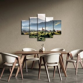 Obraz - dedinka v hmle (150x105 cm)