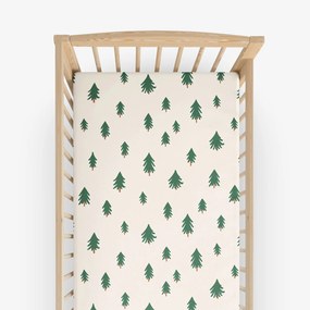 Goldea vianočná bavlnená napínacia plachta do detskej postieľky - stromčeky na režnom 70 x 140 cm