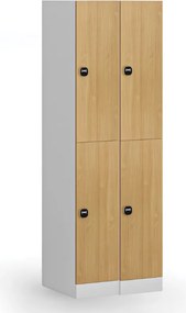 Šatníková skrinka S1 s úložnými boxmi, 2 boxy, 1850 x 300 x 500 mm, zámok s čítačkou RFID kariet, laminované dvere, orech