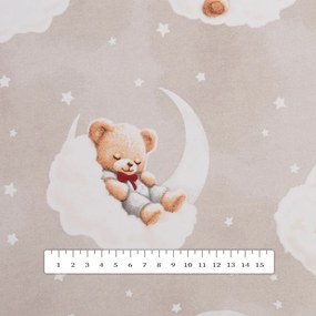 Biante Detský bavlnený obdĺžnikový obrus Sandra SA-744 Spiace medvedíky na obláčikoch na sivobéžovom 140x160 cm