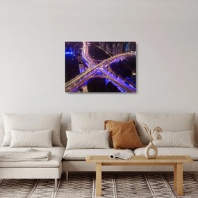Sklenený obraz veľké križovatky v noci (70x50 cm)