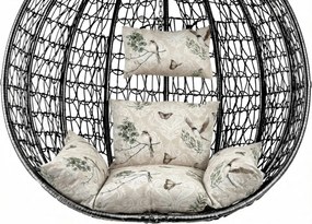 Čierne závesné kreslo KOKON bez stojanu, béžový vankúš