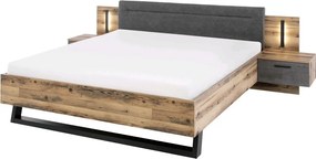 Posteľ s nočnými stolíkmi Sarnia 180x200 cm, zrubová doska/tmavý betón