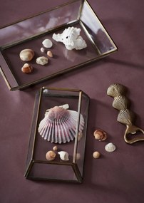 MADAM STOLTZ Sklenený podnos Clear / Aged brass – sada 2 ks