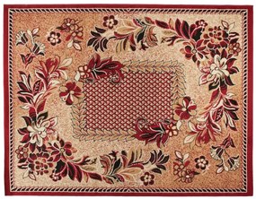 Kusový koberec ATLAS flora - tmavo béžový/červený