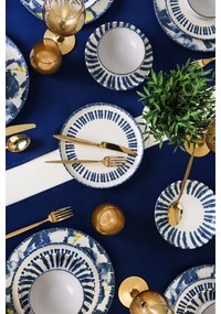 Jedálna súprava 24 ks, bielo-modrá, z kameniny