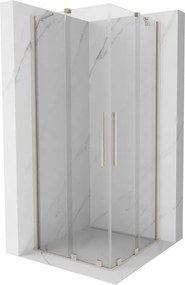 Mexen Velar Duo, sprchový kút s posuvnými dverami 100 x 100 cm, 8mm číre sklo, brúsená oceľ, 871-100-100-02-97