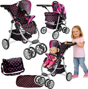 Alice Kočík 2 v 1 s taškou na prenos dieťaťa Black and Pink