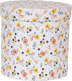 3ks biely okrúhly box s jemnými kvetmi - Ø 19*19 / Ø 17*17 / Ø 15*15 cm