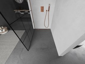Mexen Kioto, sprchová zástena Walk-In 150 x 200 cm, 8mm číre sklo čierny vzor, medený matný profil, 800-150-101-65-77