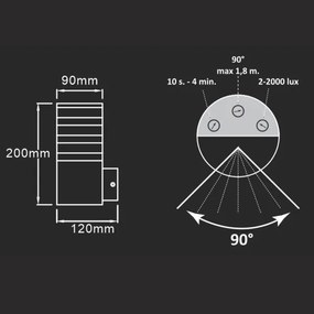 Vonkajšie nástenné svietidlo so senzorom TEKSAS 1xE27/12W/230V IP44 antracit