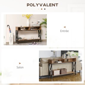 HOMCOM Priemyselný viacúčelový konzolový stolík do predsiene 120 x 23,5 x 75 cm vo farbe orech | Aosom
