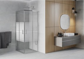 Mexen Rio, štvorcový sprchovací kút s posuvnými dverami 80(dvere) x 80(dvere) x 190 cm, 6mm číre sklo s pásikmi, chrómový profil, 860-080-080-01-20