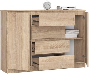 Komoda Kryštof 140 cm 2 skrinky a 4 zásuvky dub sonoma