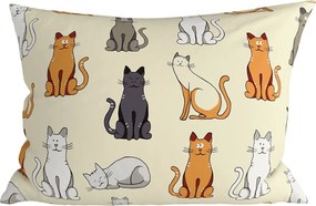 Polybavlnená obliečka na vankúš COLORED CATS POLY 50x70 cm, krémový