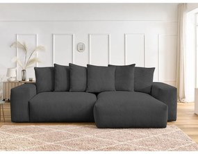 Tmavosivá menčestrová rozkladacia/s úložným priestorom rohová pohovka Voltaire – Bobochic Paris