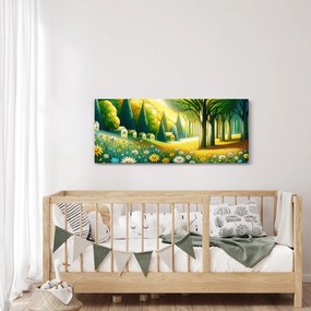Obraz - Dedina v žlto-zelenej (120x50 cm)