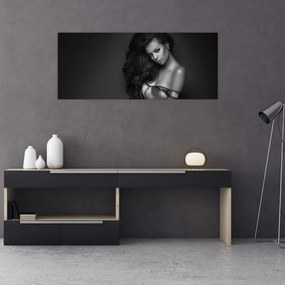 Obraz - Čiernobiely portrét zvodnej ženy (120x50 cm)