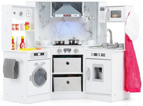 Drevená detská kuchynka so svetlom a zvukom a dávkovačom vody a práčkou a príslušenstvom Hracia kuchynka biela