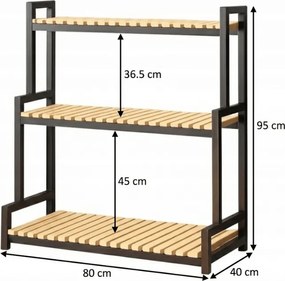 Stojan na kvety GREENY 3 police 95x80 cm, čierny / dekor dub