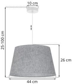 Závesné svietidlo Len, 1x šedé textilné tienidlo, (fi 44 cm), w