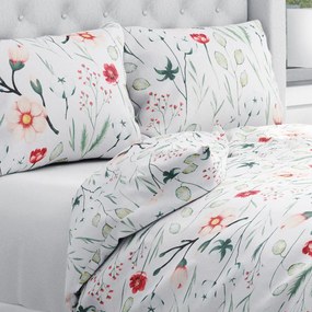 Biante Bavlnené posteľné obliečky Sandra SA-747 Lúčne kvety na bielom Predĺžené 140x220 a 70x90 cm