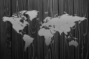 Obraz mapa na dreve v čiernobielom prevedení - 60x40