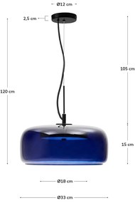 Tmavomodré LED závesné svietidlo so skleneným tienidlom ø 38 cm Reig – Kave Home