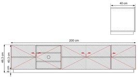 RTV skrinka Asha 200 cm s ryhovaným čelom - artisan / čierny mat