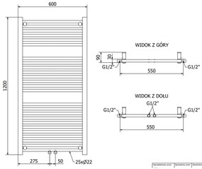 Mexen Mars, vykurovacie teleso 1200x600 mm, 487 W, chrómová, W110-1200-600-00-01