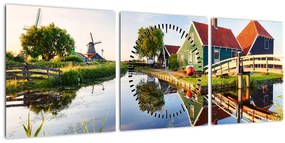 Obraz holandských mlynov (s hodinami) (90x30 cm)