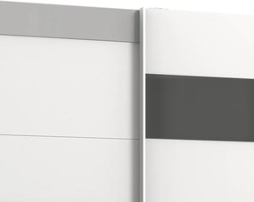 Šatníková skriňa Monaco, 225 cm, biela/sivé sklo