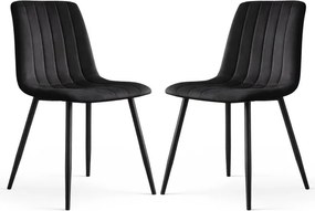 Sada dvoch jedálenských stoličiek LIVO zamatové, čierne / čierne nohy (2 ks)