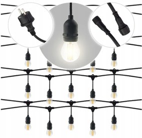 BERGE Záhradná girlanda 15m + 16x 1W LED žiarovka
