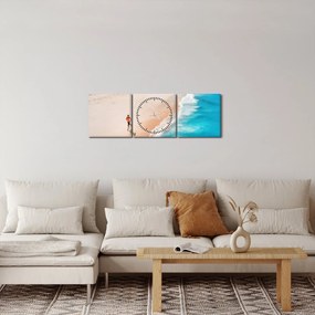 Obraz - Plážový beh (s hodinami) (90x30 cm)