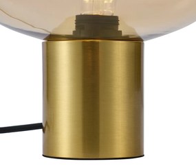 Dizajnová stolná lampa mosadzná s jantárovým sklom - Umbrella