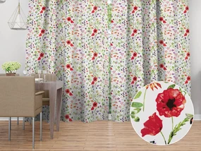 Biante Bavlnený záves Sandra SA-608 Červeno-fialové lúčne kvety s motýlikmi a čmeliakmi na bielom 150x180 cm