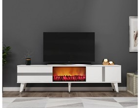 TV stolík/skrinka s krbom Vekika 3 (biela + strieborná) . Akcia -18%. Vlastná spoľahlivá doprava až k Vám domov. 1095530