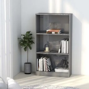 vidaXL Knižnica s 3 policami, lesklá sivá 60x24x108 cm, drevotrieska-
