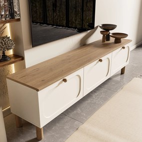 Moderný TV stolík s úložným priestorom - TV skrinka biela/dub s MDF membránovými dvierkami 180 cm
