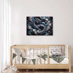 Sklenený obraz – Drak v dyme (70x50 cm)