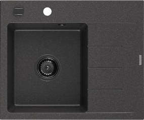Mexen Ben, 1-komorový granitový drez 600x500x190 mm, ľavý + čierny sifón, čierna škvrnitá, 6522605000-76-B