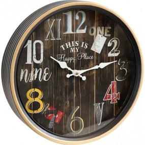 Kovové vintage nástenné hodiny "HAPPY PLACE" Ø30x7 cm