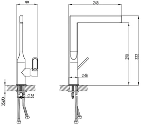 F-Design Zaffiro, stojanková drezová batéria, čierna matná-ružové zlato, FD1-ZFR-4-25