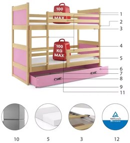 Poschodová detská posteľ RICO NATURAL 90x200 cm
