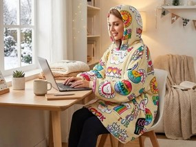 Baránková mikinová deka s rukávmi a kapucňou MAGICAL krémová