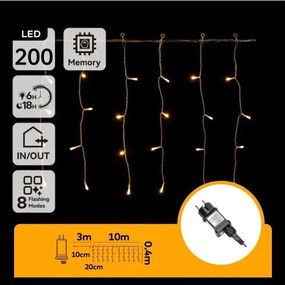 Aigostar - LED vonkajší vianočný reťazec 200xLED/3,6W/230V/8 funkcií 10x0,4m IP44 teplá biela