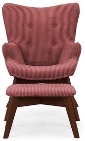 Červené menčestrové kreslo s podnožkou Niko – Ropez