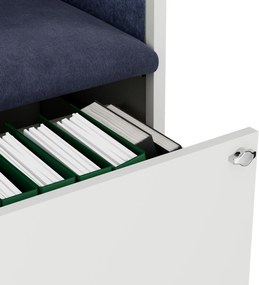 Akustická kabína SALLY MentalBox 600 mm – biely korpus, tmavomodré sedadlo